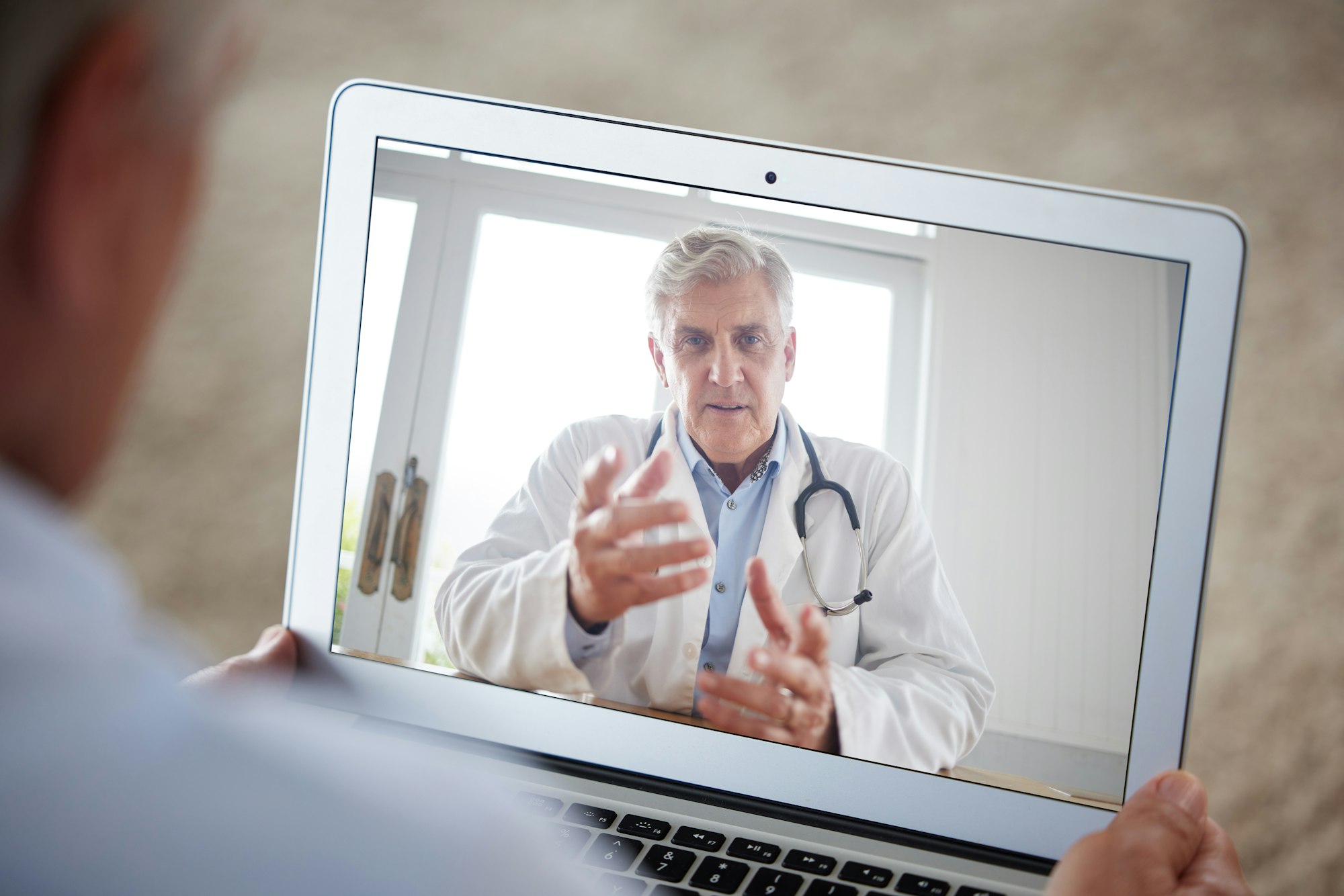 Home patient with tablet consulting doctor for support, help or assistance on medical problem. Tele